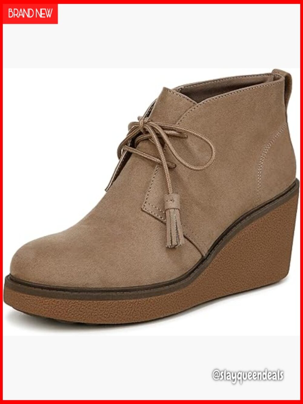 Wedge Booties with Tassel Details, 3-Inch Heel, Lace-Up Closure